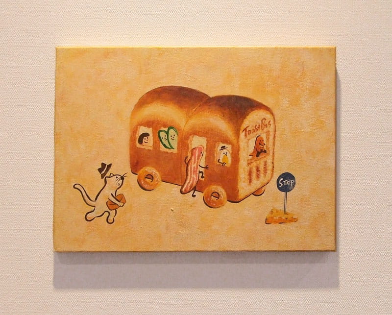 BREAD JUNCTIONに飾ったアクリル画：パンのバス