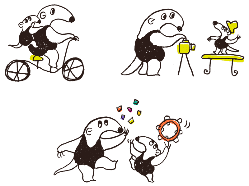 コマ吉とパラパラのカットイラスト3点